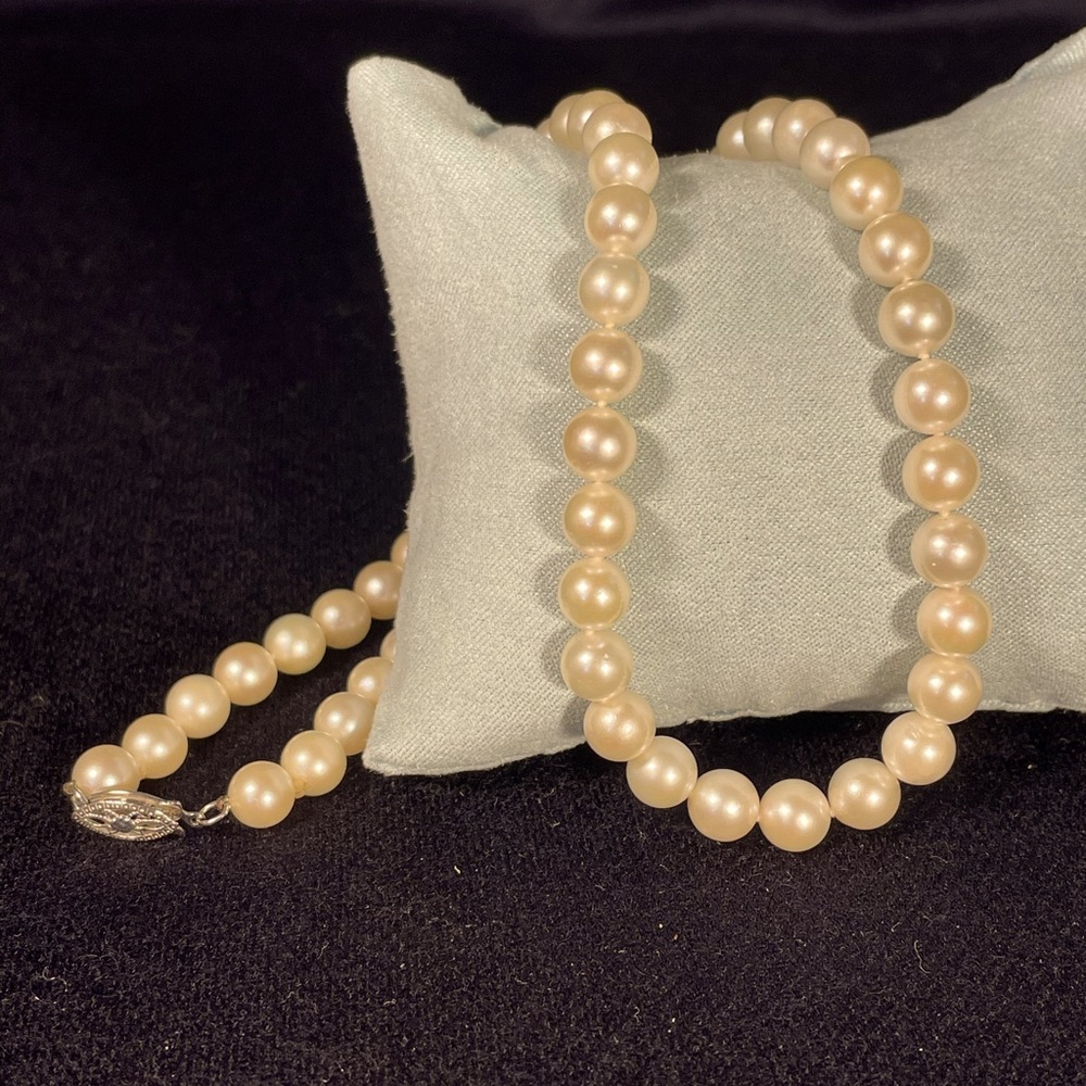 AUTHENTIC PEARL NECKLACE w/ 14K GOLD CLASP - 18”